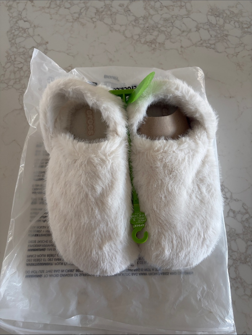CROCS Plush Slip-On Slippers - Cream Faux Fur